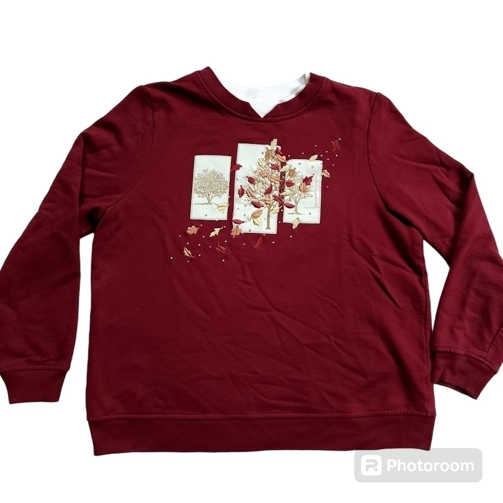 Breckenridge Embroidered Fall Autumn Leaves Sweatshirt sz. PM